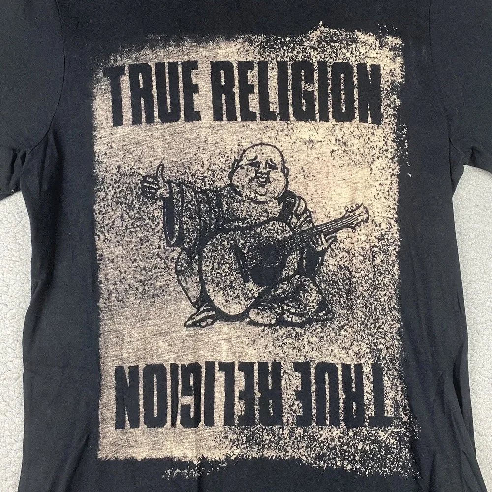 True Religion Men's Buddha T-Shirt All Over Big Graphic Pushprint Crew Neck Tee‎